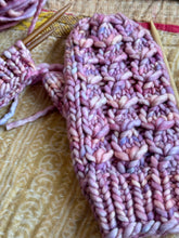 Load image into Gallery viewer, Luxury Hand knit wool mittens pink purple hygge classy women adult warm winter fashion soft teens valentine gift