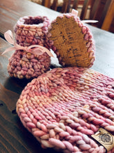 Load image into Gallery viewer, Luxury newborn bonnet booties set heirloom crochet knit merino baby shower gift new mom cute