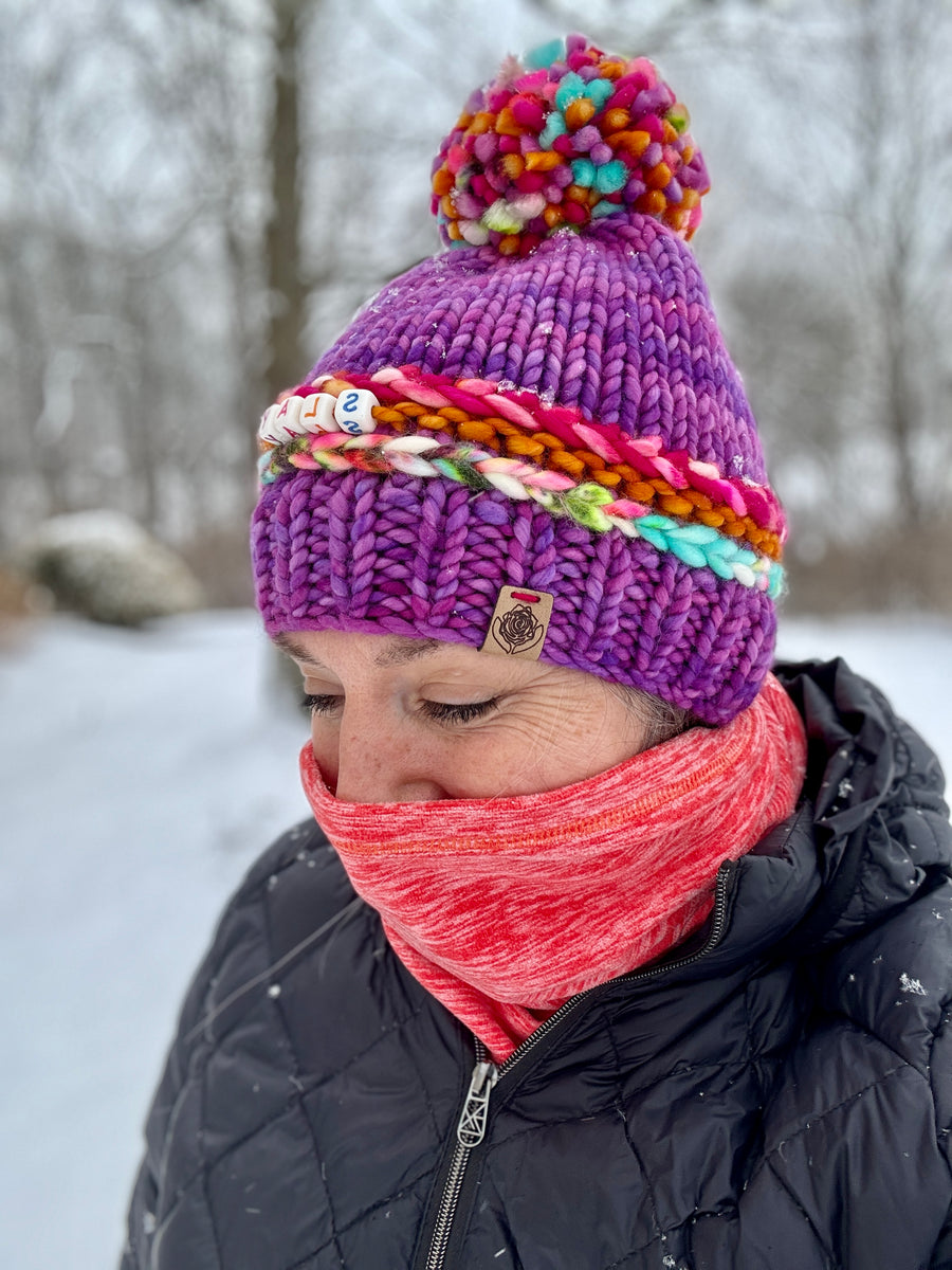 Slightly slouchy buy mauve Peruvian wool Luxury hand knit winter hat beanie