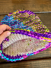 Load image into Gallery viewer, Luxury women's hand knit winter beanie rainbow color wool slow fashion gift