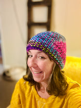 Load image into Gallery viewer, Luxury women's hand knit winter beanie rainbow color wool slow fashion gift