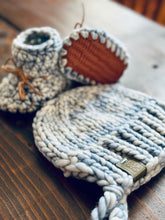 Load image into Gallery viewer, Luxury newborn bonnet booties set heirloom crochet knit merino baby shower gift new mom cute