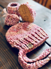 Load image into Gallery viewer, Luxury newborn bonnet booties set heirloom crochet knit merino baby shower gift new mom cute