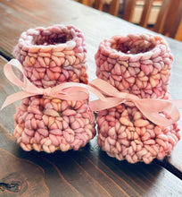 Load image into Gallery viewer, Luxury newborn bonnet booties set heirloom crochet knit merino baby shower gift new mom cute