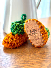 Load image into Gallery viewer, Luxury newborn crochet merino booties fall baby shower gift new mom cute pumpkin