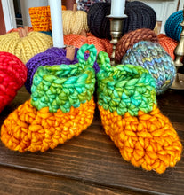 Load image into Gallery viewer, Luxury newborn crochet merino booties fall baby shower gift new mom cute pumpkin