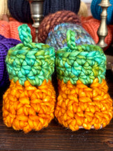 Load image into Gallery viewer, Luxury newborn crochet merino booties fall baby shower gift new mom cute pumpkin