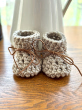 Load image into Gallery viewer, Luxury newborn crochet merino booties fall baby shower gift new mom cute pumpkin