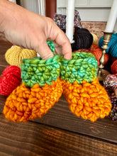 Load image into Gallery viewer, Luxury newborn crochet merino booties fall baby shower gift new mom cute pumpkin