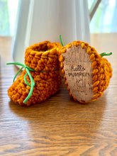 Load image into Gallery viewer, Luxury newborn crochet merino booties fall baby shower gift new mom cute pumpkin