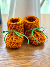 Load image into Gallery viewer, Luxury newborn crochet merino booties fall baby shower gift new mom cute pumpkin
