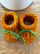 Load image into Gallery viewer, Luxury newborn crochet merino booties fall baby shower gift new mom cute pumpkin