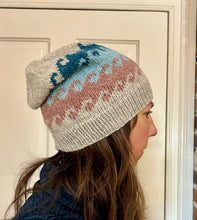 Load image into Gallery viewer, Luxury women's hand knit beanie lightweight beach waves color alpaca linen wool slow fashion gift