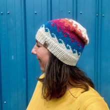 Load image into Gallery viewer, Luxury women's hand knit beanie lightweight beach waves color  alpaca linen wool slow fashion gift