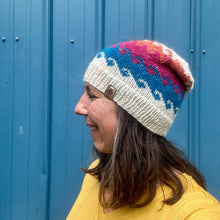 Load image into Gallery viewer, Luxury women's hand knit beanie lightweight beach waves color  alpaca linen wool slow fashion gift