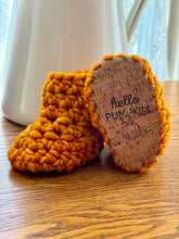Load image into Gallery viewer, Luxury newborn crochet merino booties fall baby shower gift new mom cute pumpkin