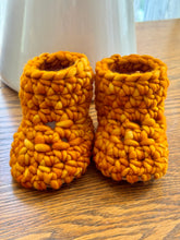 Load image into Gallery viewer, Luxury newborn crochet merino booties fall baby shower gift new mom cute pumpkin