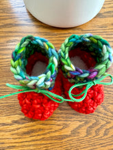 Load image into Gallery viewer, Luxury newborn crochet merino booties fall baby shower gift new mom cute hello pumpkin bright orange