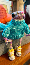 Load image into Gallery viewer, Norman Hand knit frog with sweater posable legs with yellow converse like high tops cute collectible