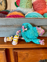 Load image into Gallery viewer, Norman Hand knit frog with sweater posable legs with yellow converse like high tops cute collectible