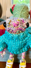 Load image into Gallery viewer, Norman Hand knit frog with sweater posable legs with yellow converse like high tops cute collectible