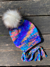 Load image into Gallery viewer, Luxury women's hand knit winter pom beanie texture multicolor fun color wool slow fashion gift