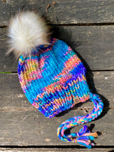Load image into Gallery viewer, Luxury women's hand knit winter pom beanie texture multicolor fun color wool slow fashion gift