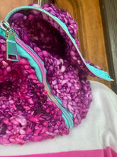 Load image into Gallery viewer, Luxury women's hand knit high fashion winter cowl cozy wool slow fashion gift zipper couture purple