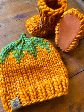 Load image into Gallery viewer, Luxury baby infant pumpkin beanie knit hat merino bootie set baby shower gift new mom cute