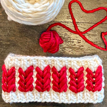 Load image into Gallery viewer, The Heartbreaker Earwarmer with bonus coffee cozy digital knitting super bulky PATTERN