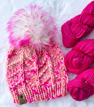 Load image into Gallery viewer, MADE TO ORDER Fun and funky white with hot pink tip faux fur pom pom with wooden button