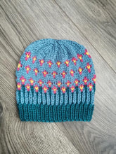 Load image into Gallery viewer, The Happiest of Hats Knitting PATTERN color work flowers baby to adult sizes