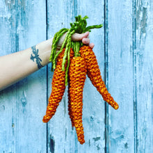 Load image into Gallery viewer, Mr. McGregor's Carrots KNITTING PATTERN fun stash buster holiday spring easter decor tablescape cute