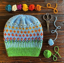Load image into Gallery viewer, The Happiest of Hats Knitting PATTERN color work flowers baby to adult sizes