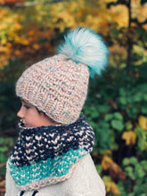Load image into Gallery viewer, Hand knit women's kid's luxury textured cowl 100% merino wool fall winter fashion blue pink