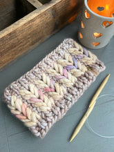 Load image into Gallery viewer, The Heartbreaker Earwarmer with bonus coffee cozy digital knitting super bulky PATTERN