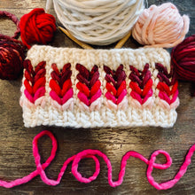 Load image into Gallery viewer, The Heartbreaker Earwarmer with bonus coffee cozy digital knitting super bulky PATTERN