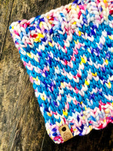 Load image into Gallery viewer, Luxury women's hand knit chevron winter cowl pink blue speckled wool slow fashion gift