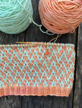 Load image into Gallery viewer, Malabrigo Rios Find Your Way Cowl KNITTING KIT worsted weight 3 mosaic knitting cucumber melon