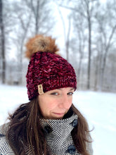 Load image into Gallery viewer, MADE TO ORDER Luxury hand knit 100% red merino wool womens winter hand knit pom pom hat beanie valentine slow fashion