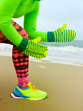 Load image into Gallery viewer, Hand knit wool mittens bright fun neon women adult warm winter fashion soft teens valentine gift