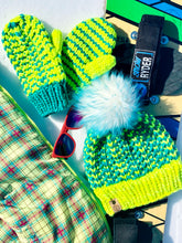Load image into Gallery viewer, Hand knit wool mittens bright fun neon women adult warm winter fashion soft teens valentine gift