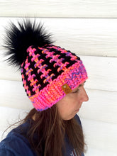 Load image into Gallery viewer, MADE TO ORDER Fun and funky long pile black faux fur pom pom with wooden button