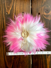 Load image into Gallery viewer, MADE TO ORDER Fun and funky white with hot pink tip faux fur pom pom with wooden button