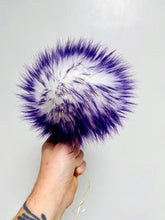 Load image into Gallery viewer, MADE TO ORDER Fun and funky white with purple tip faux fur pom pom with wooden button