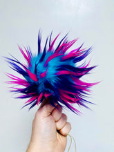 Load image into Gallery viewer, MADE TO ORDER Fun and funky crazy teal hot pink purple faux fur pom pom with wooden button