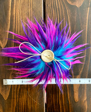 Load image into Gallery viewer, MADE TO ORDER Fun and funky crazy teal hot pink purple faux fur pom pom with wooden button