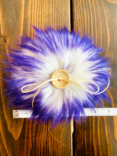 Load image into Gallery viewer, MADE TO ORDER Fun and funky white with purple tip faux fur pom pom with wooden button