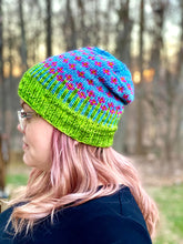 Load image into Gallery viewer, The Happiest of Hats Knitting PATTERN color work flowers baby to adult sizes
