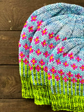 Load image into Gallery viewer, The Happiest of Hats Knitting PATTERN color work flowers baby to adult sizes